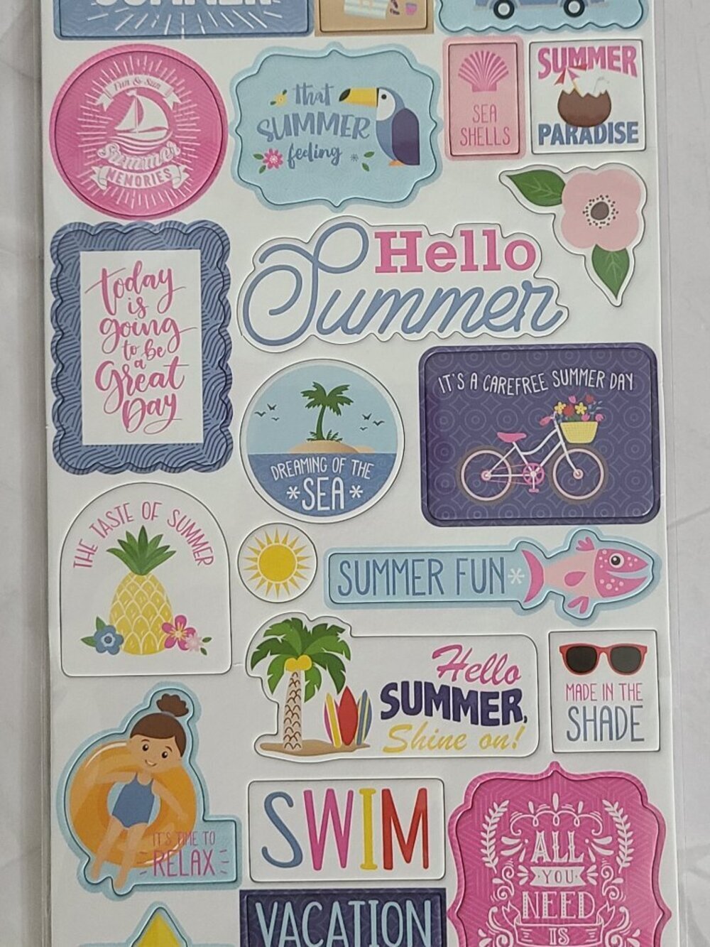 Echo Park Chipboard Accents & Phrases Summertime Beach Theme - Lot of 3 - Picture 5 of 10